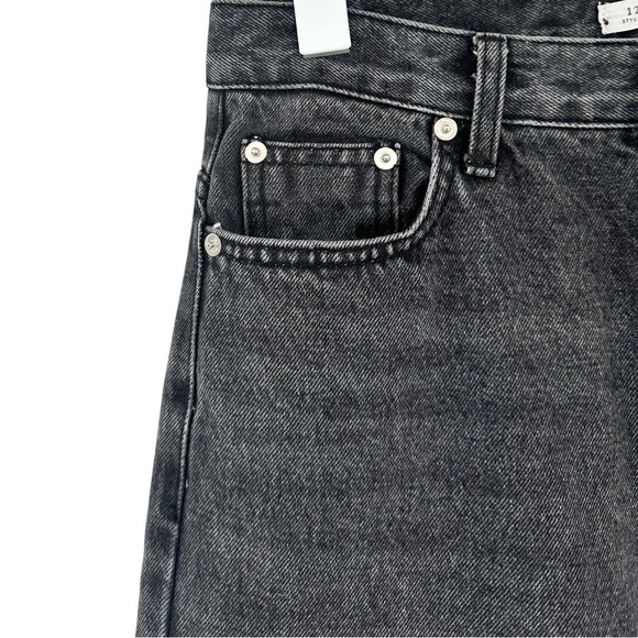 12th Tribe Brooklyn Washed Black Slash High Rise Straight Leg Boyfriend Jeans - Picture 8 of 16